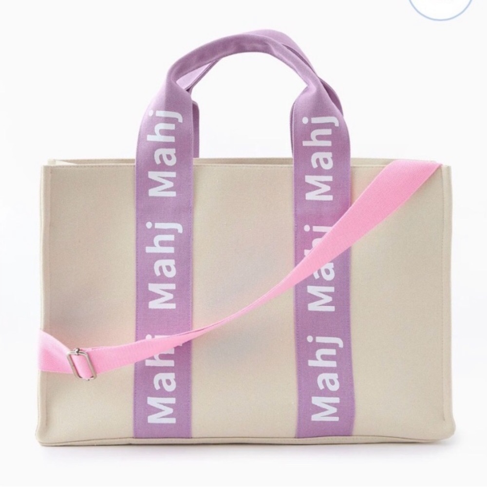 Oh My Mahjong Canvas Tote Bag Lilac with Pink Crossbody